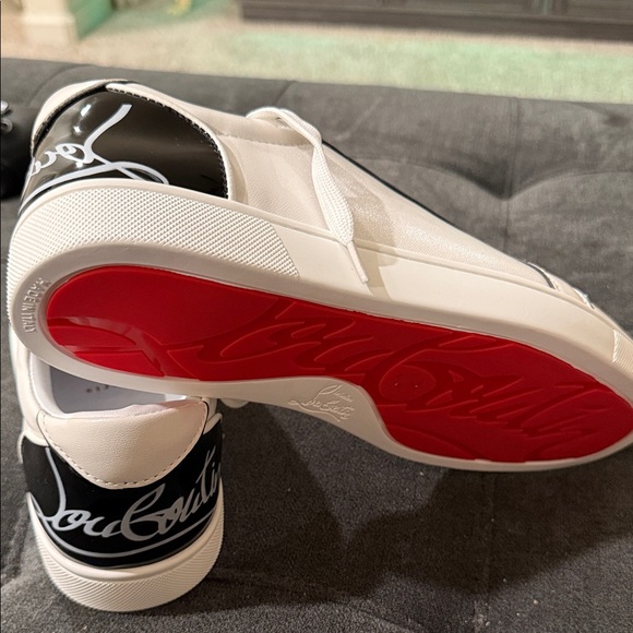 Christian Louboutin Shoes - Christian Louboutin White Leather Low-Top Sneakers with Black Heel Panel